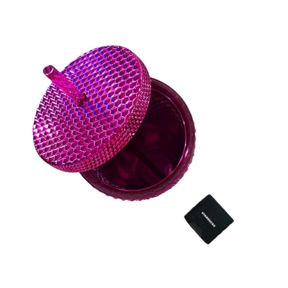Starbucks Pink, fuchsia chrome Tumbler with Key Chain Bundle - Picture 3 of 5
